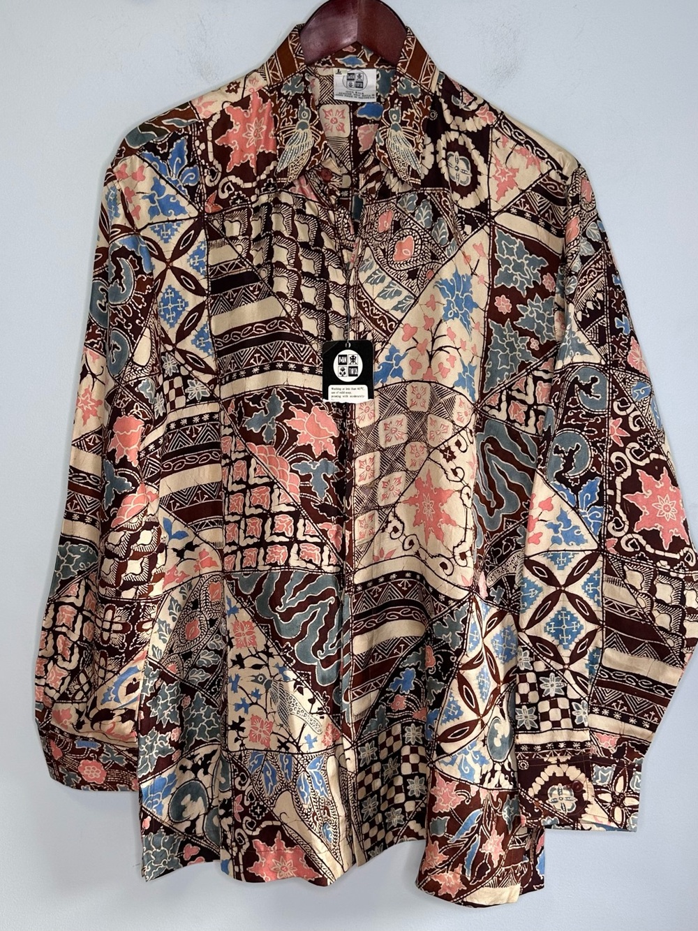 Iwan Tirta Genuine Wax Batik 100% Silk Multi Pattern Buttoned Shirt Size L BNWT!